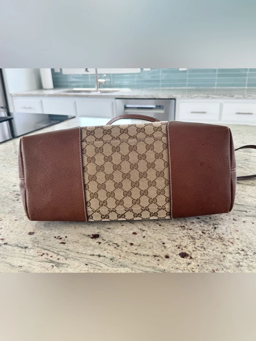 🔹 Gucci Beige GG Canvas Two Way Shoulder Bag Interlocking 100% Authentic